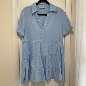 Zara blue linen mini dress